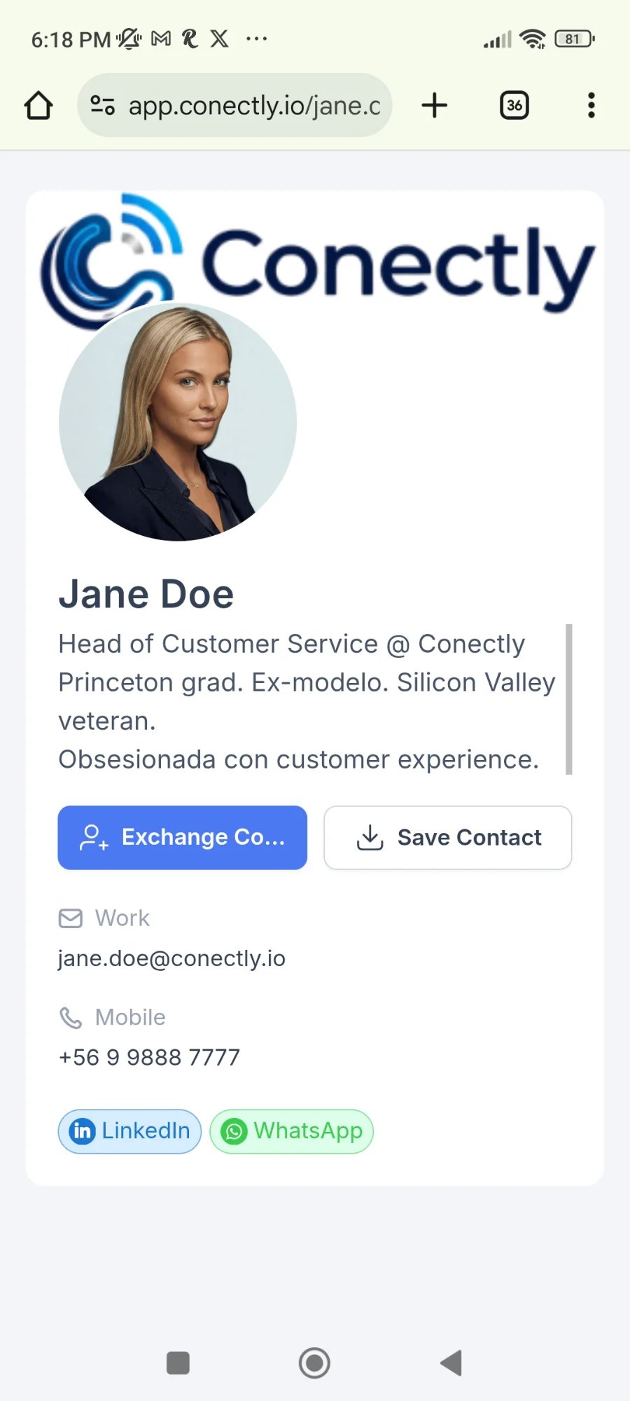 Jane Doe - Conectly Profile